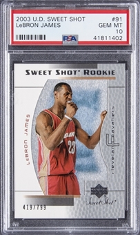 2003-04 UD Sweet Shot "Rookie" #91 LeBron James Rookie Card (#419/799) – PSA GEM MT 10
